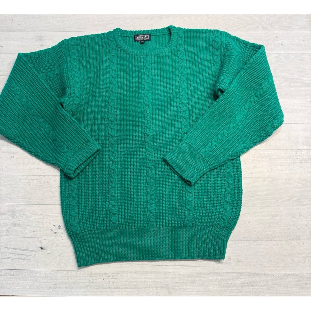 Lands' End direct merchants 100%‎ wool green knit sweater men's medium